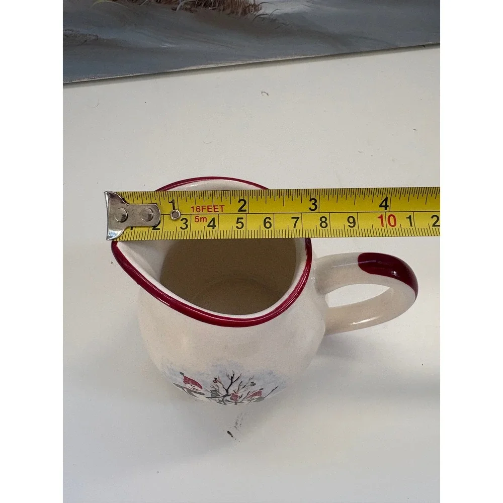 Royal Seasons Stoneware Snowman Creamer Pitcher Christmas Holiday Red Trim 4in